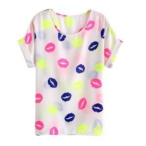 NWT OASAP Colorful Lip Print Tee Shirt